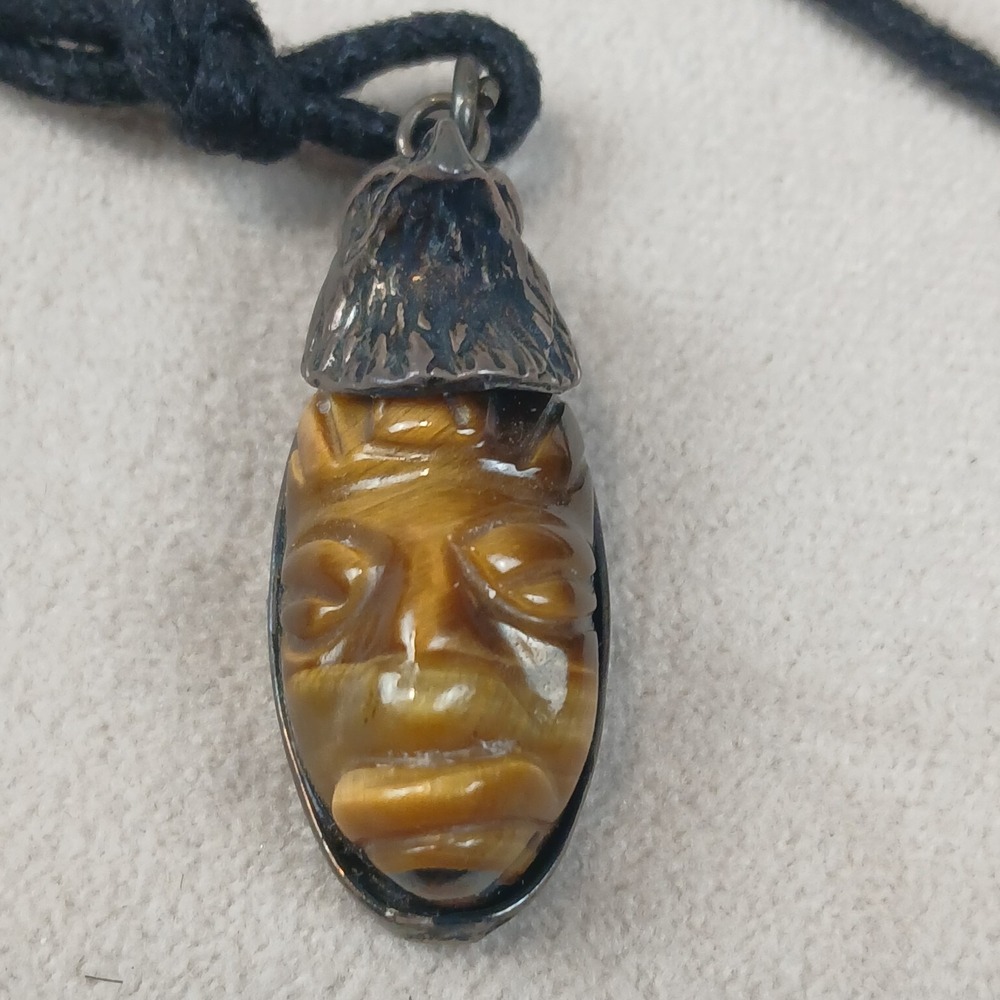 Tigers Eye Silver Aztec Maya Indigenous Eagle Pendant